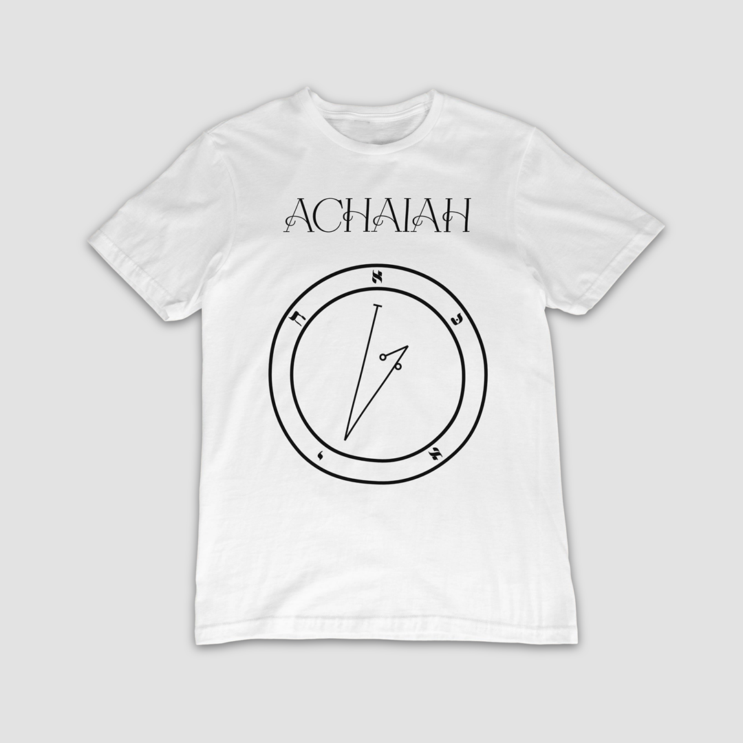 No.7_Achaiah Shem Hamephorash Guardian Angel T-Shirt in White with symbol of Achaiah on front.