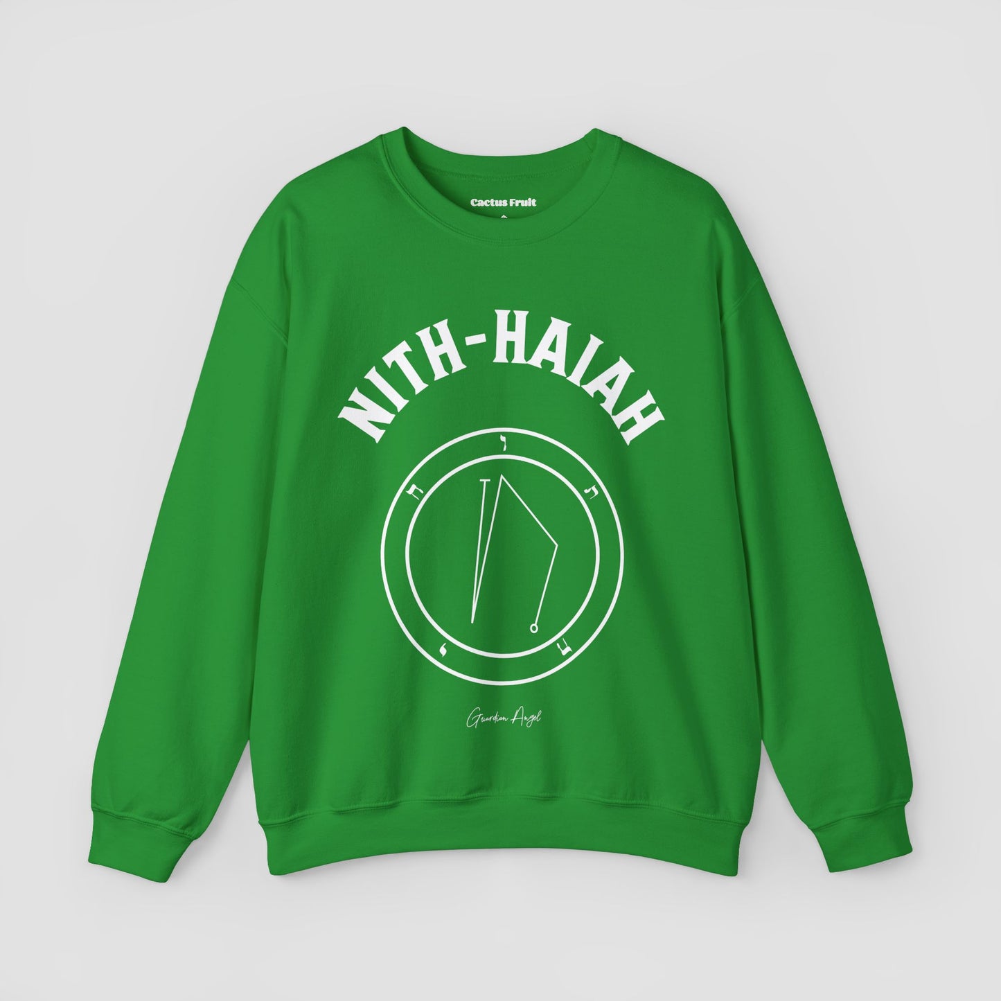 No.25 Shemhamphorasch Guardian Angel "Nith-Haiah" Sweatshirt in Irish Green. With the seal of Nith-Haiah in white print on the front.