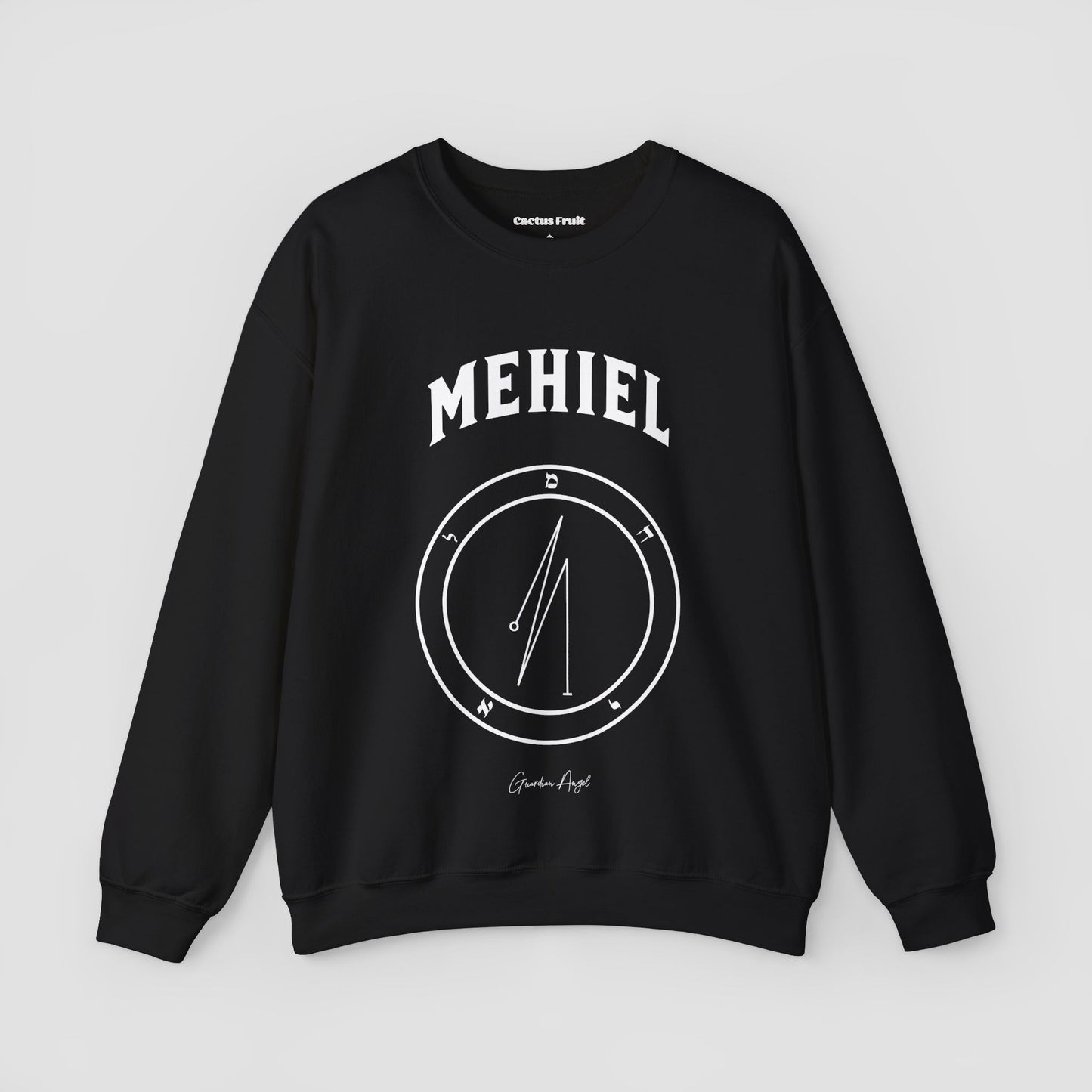 No.64 Shemhamphorasch Guardian Angel "Mehiel" Sweatshirt in Black. With the seal of Mehiel in white print on the front.