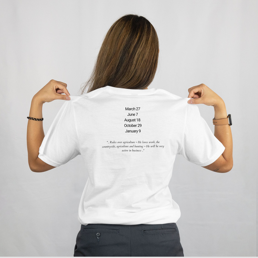 Attributes of No.8_Cahethel Shem Hamephorash Guardian Angel written on the back of a white T-Shirt.