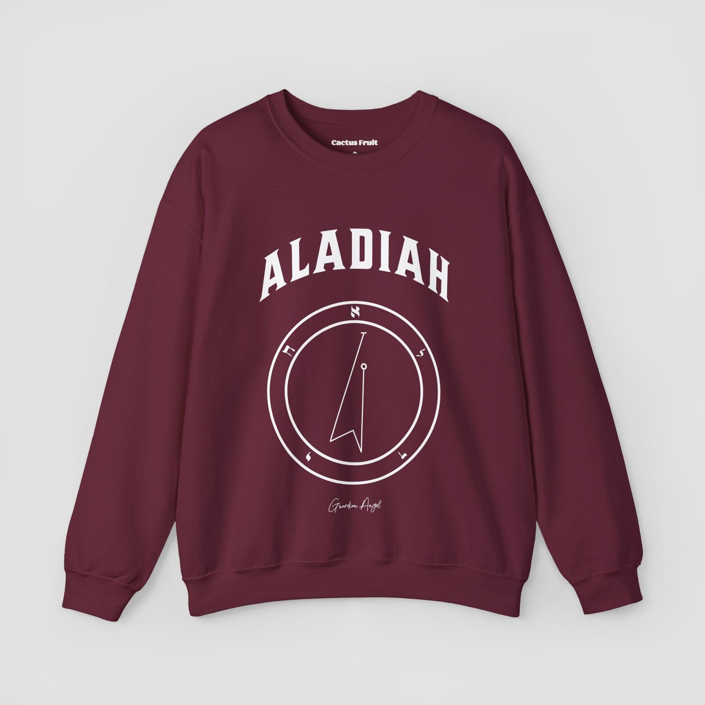 No.10 Shemhamphorasch Guardian Angel "Aladiah" Sweatshirt in Maroon. With the seal of Aladiah in white print on the front.