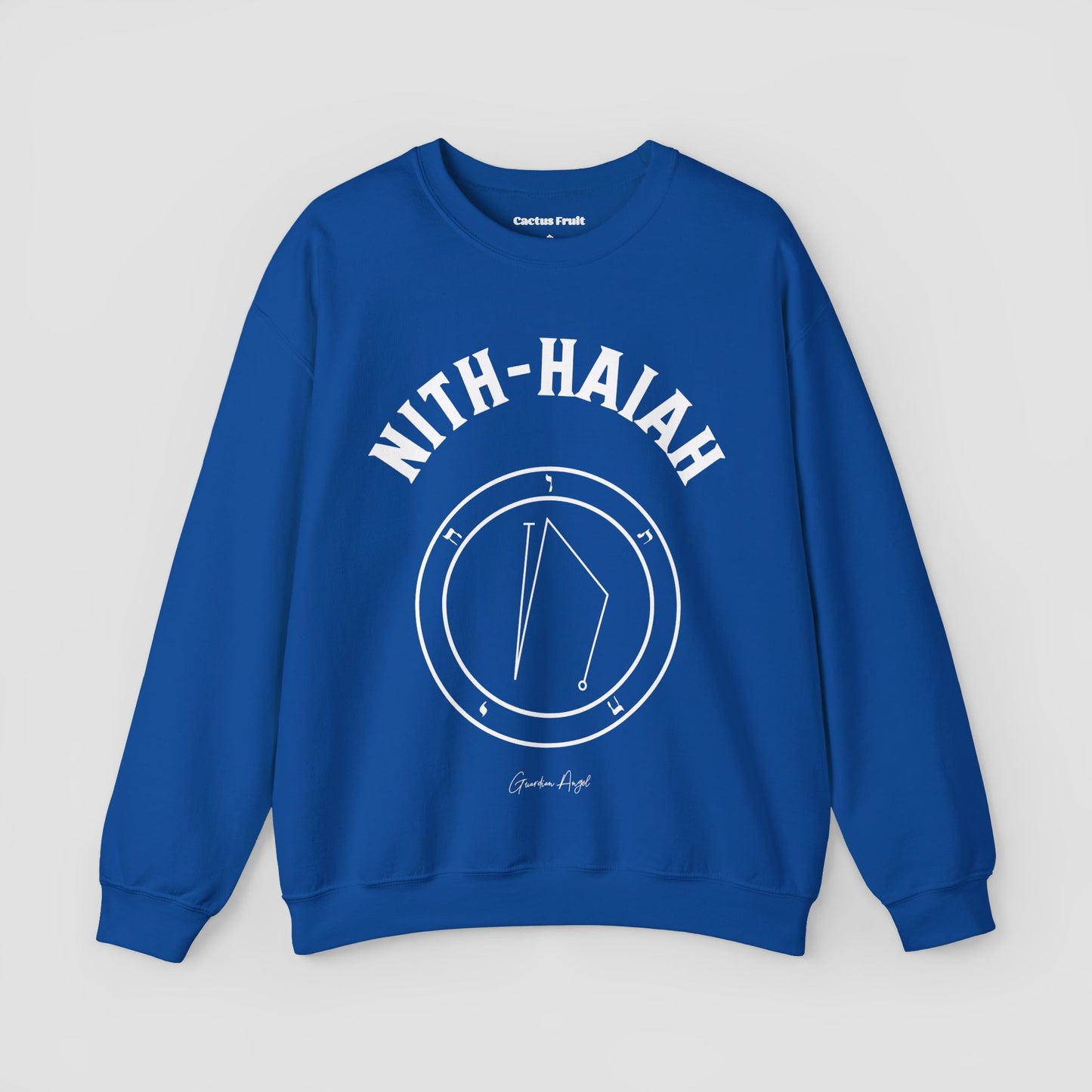 No.25 Shemhamphorasch Guardian Angel "Nith-Haiah" Sweatshirt in Royal Blue. With the seal of Nith-Haiah in white print on the front.