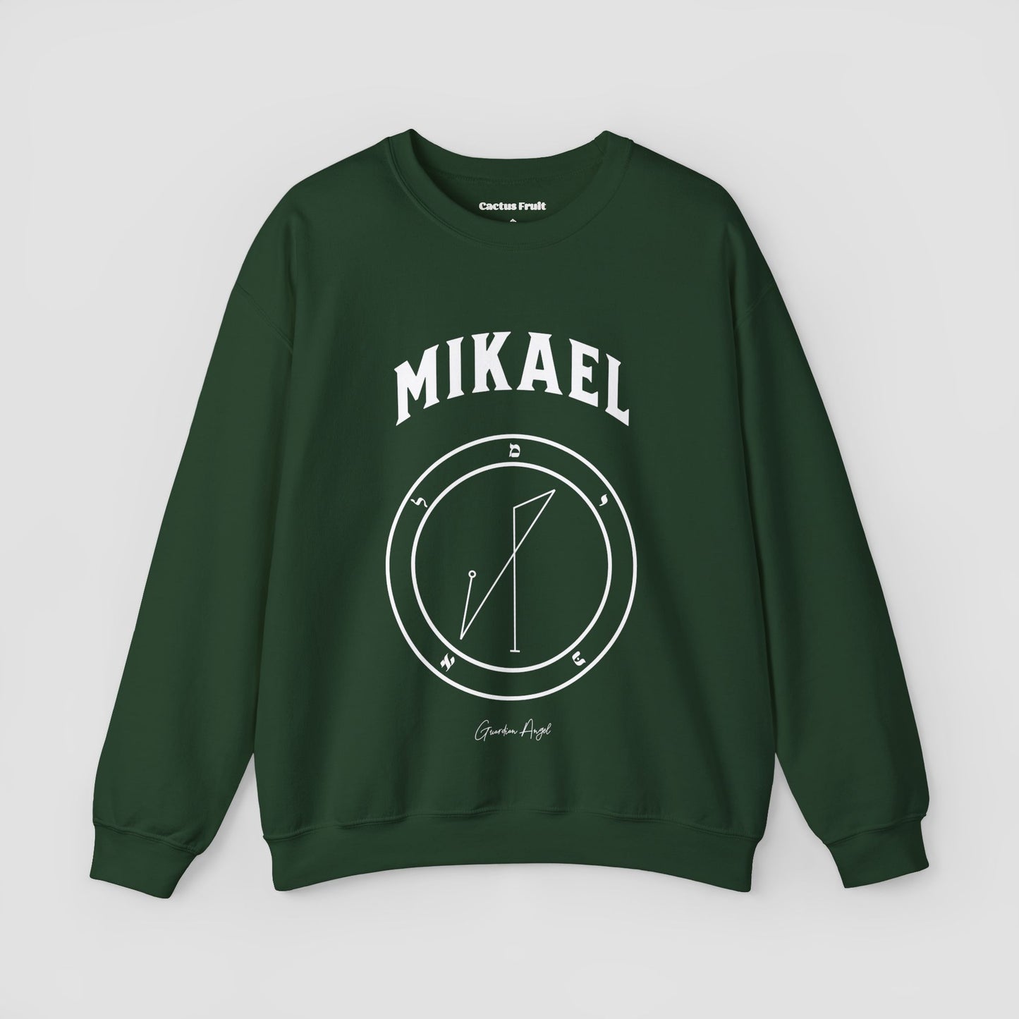 No.42 Shemhamphorasch Guardian Angel "Mikael" Sweatshirt in Forrest Green. With the seal of Mikael in white print on the front.
