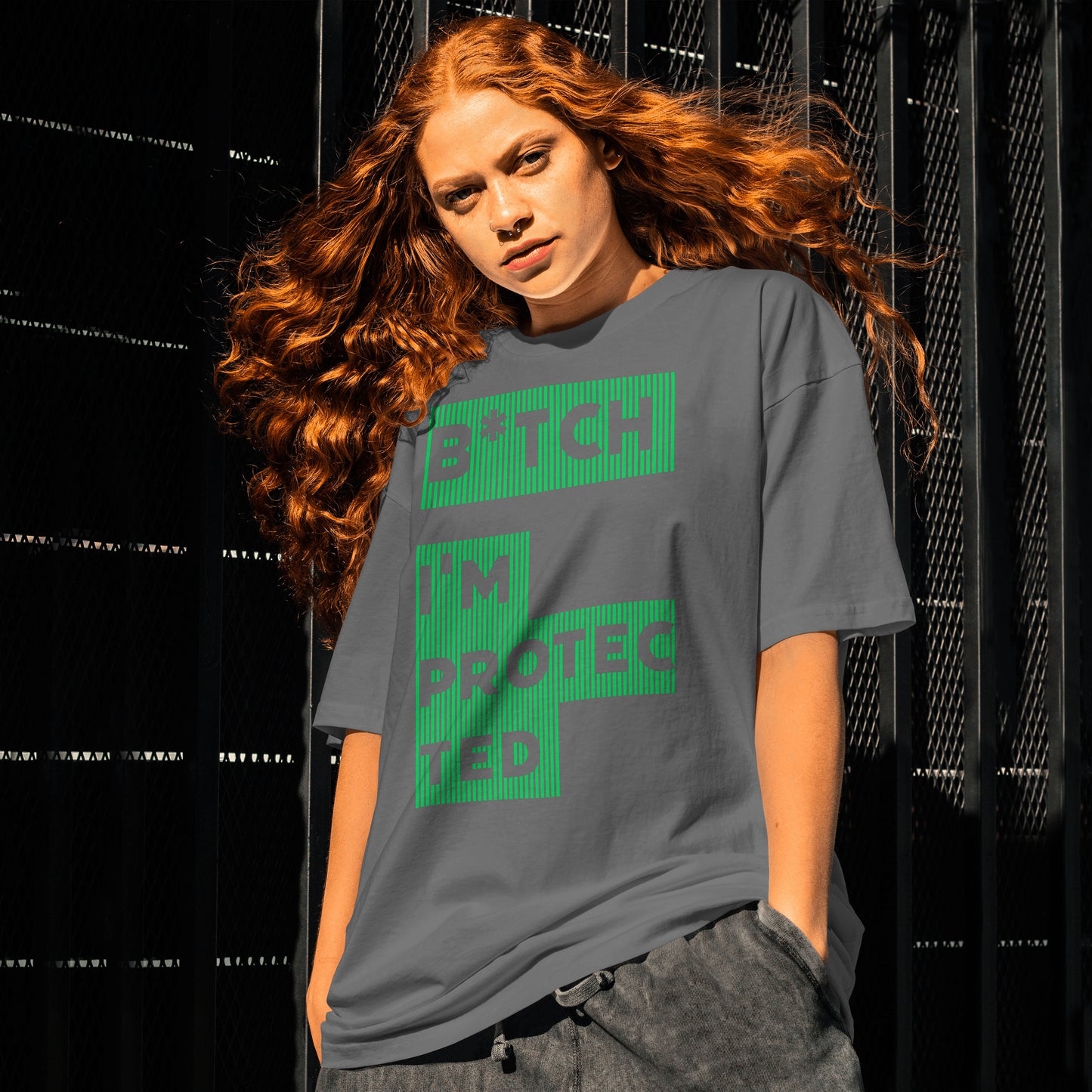B★tch, I’m Protected Green Stripe T-Shirt
