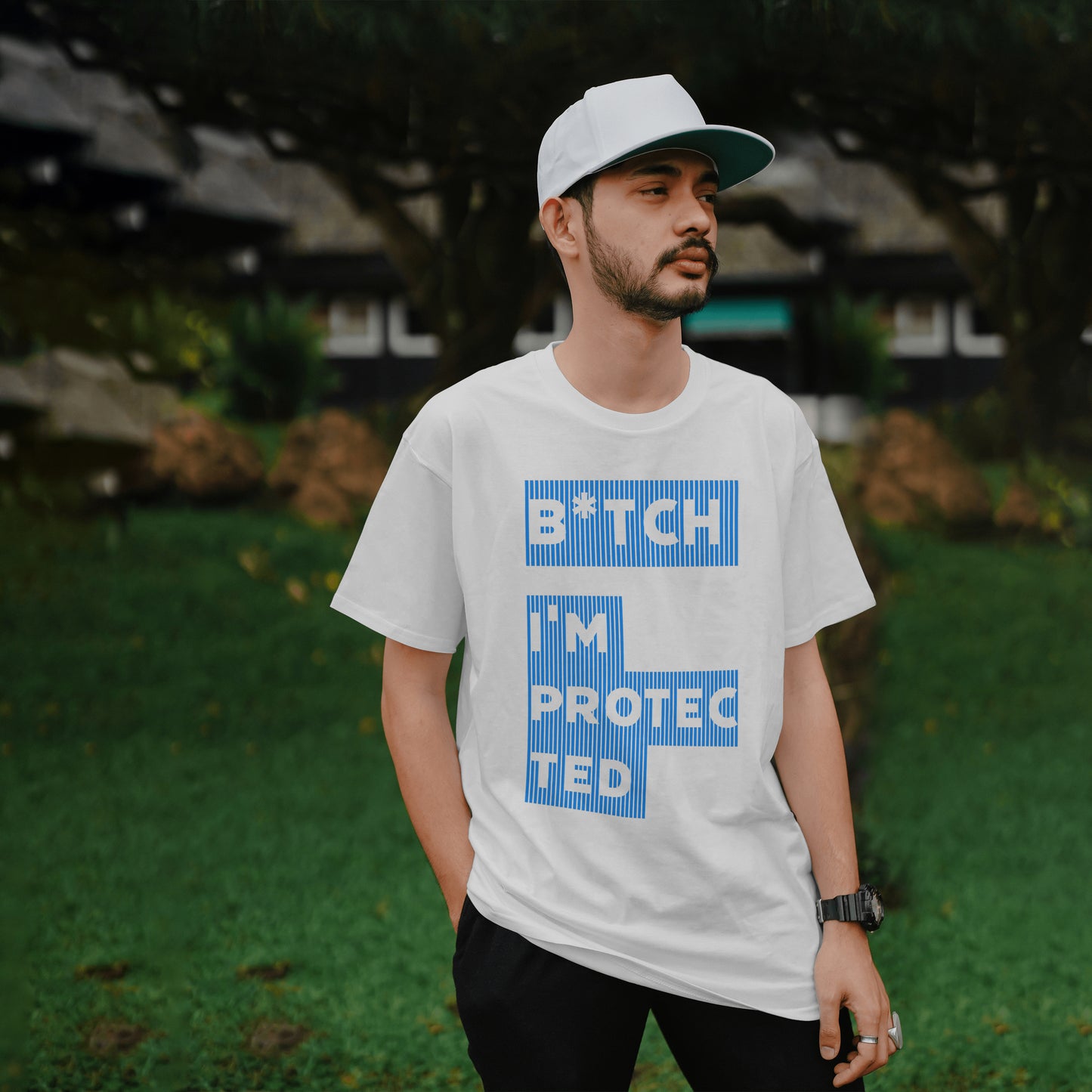 B★tch, I’m Protected Blue Stripe T-Shirt