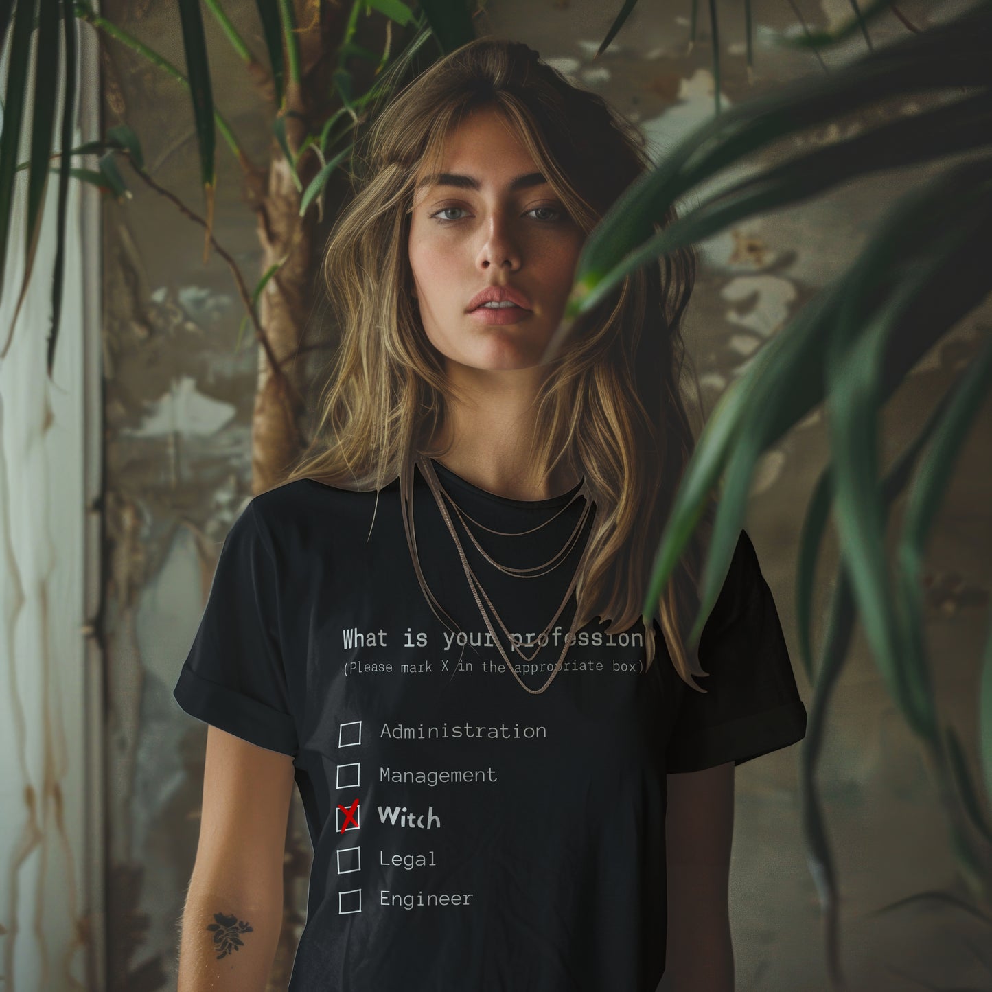 Model wearing a Witch Profession T-Shirt in Black