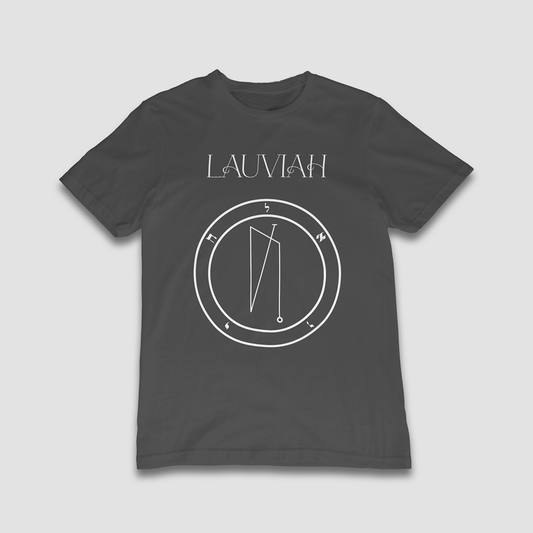 No.11 Lauviah Shem Hamephorash Guardian Angel T-Shirt in charcoal with symbol of Lauviah on front.