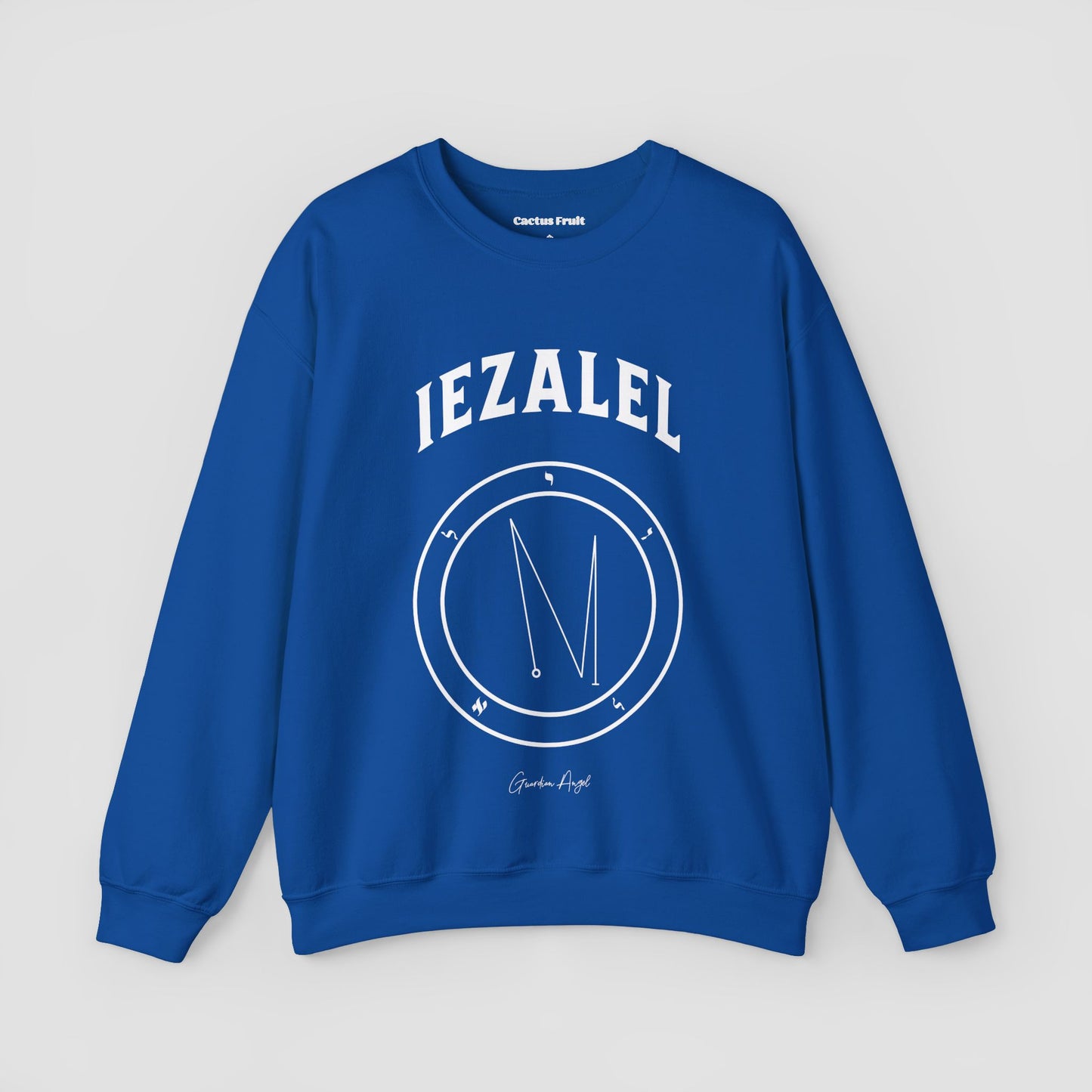 No.13 Shemhamphorasch Guardian Angel "Iezalel"  Sweatshirt  in Royal Blue. With the seal of Iezalel in white print on the front. 