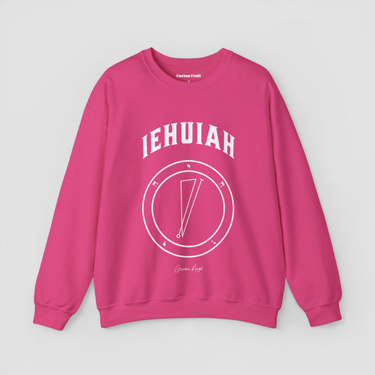 No.33 Shemhamphorasch Guardian Angel "Iehuiah"  Sweatshirt  in Heliconia Pink. With the seal of Iehuiah in white print on the front.