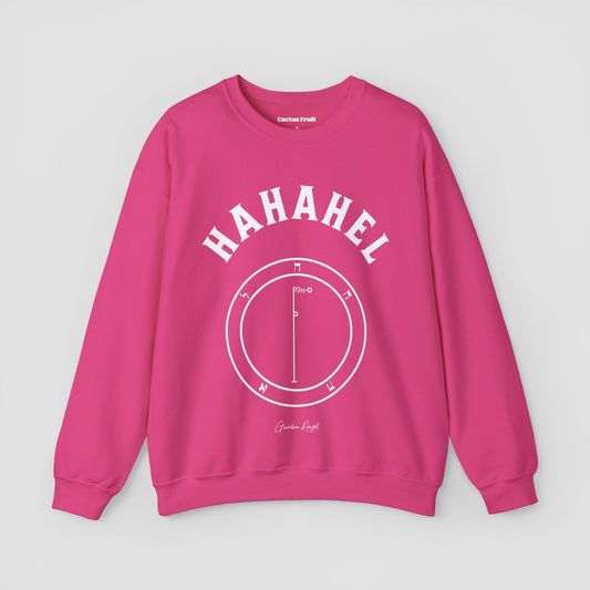 No.41 Shemhamphorasch Guardian Angel "Hahahel"  Sweatshirt  in Heliconia Pink. With the seal of Hahahel in white print on the front.
