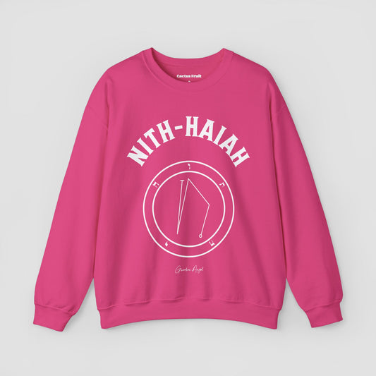No.25 Shemhamphorasch Guardian Angel "Nith-Haiah"  Sweatshirt  in Heliconia Pink. With the seal of Nith-Haiah in white print on the front. 