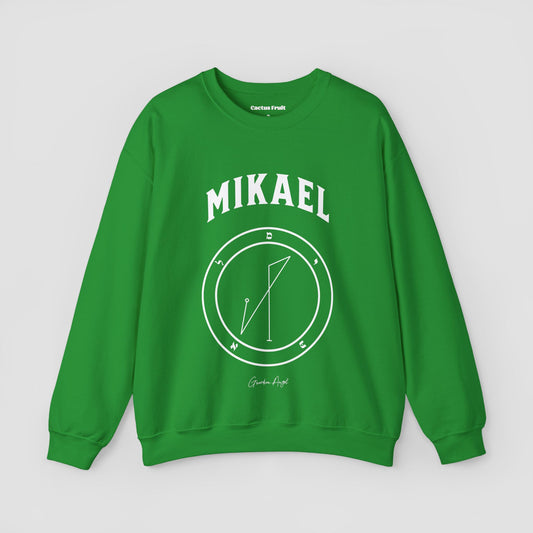 No.42 Shemhamphorasch Guardian Angel "Mikael"  Sweatshirt  in Irish Green. With the seal of Mikael in white print on the front.