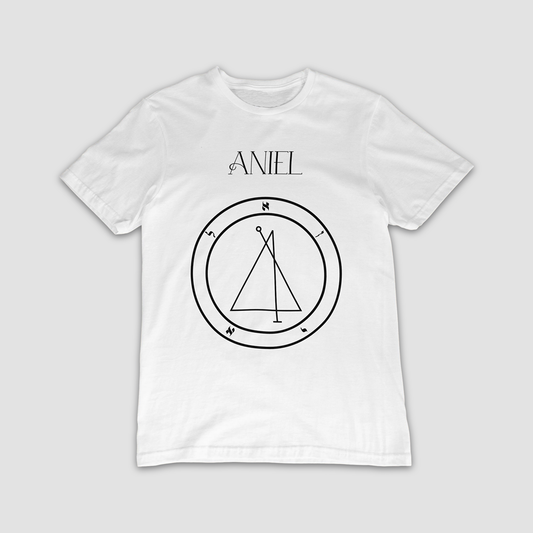 No.37 Aniel Hamephorash Guardian Angel T-Shirt in White with symbol of Aniel on front. 