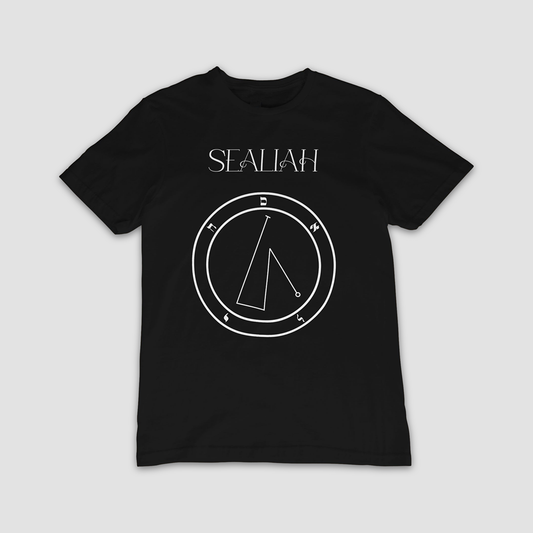 No.45 Sealiah Shem Hamephorash Guardian Angel T-Shirt in black with symbol of Sealiah on front. 
