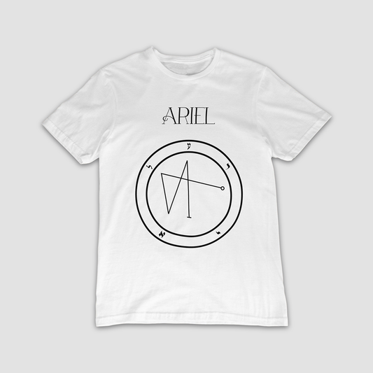 No.46 Ariel Shem Hamephorash Guardian Angel T-Shirt in White with symbol of Ariel on front. 