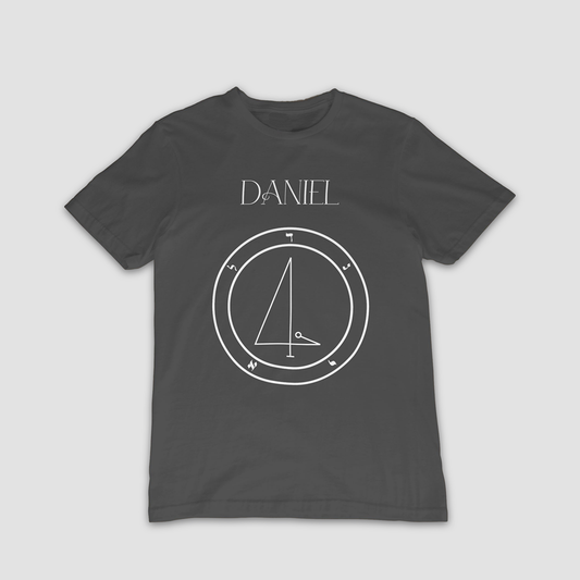 No.50 Daniel Shem Hamephorash Guardian Angel T-Shirt in charcoal with symbol of Daniel on front.
