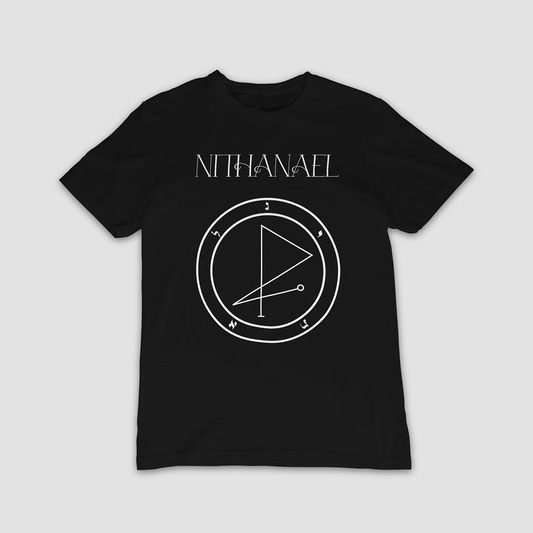 No.54 Nithanael Shem Hamephorash Guardian Angel T-Shirt in black with symbol of Nithanael on front. 