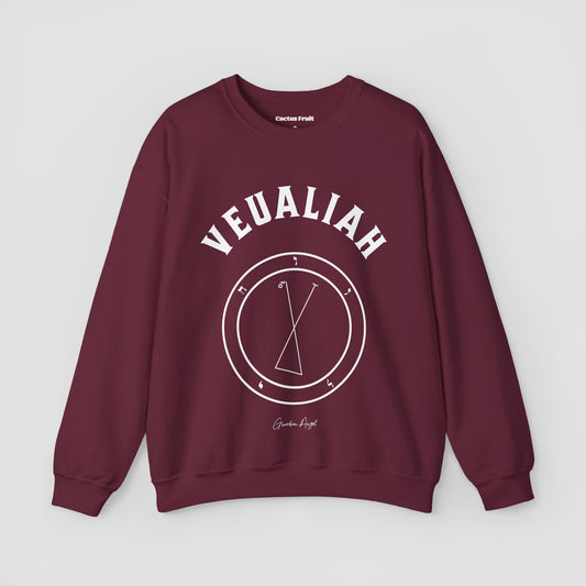 No.43 Shemhamphorasch Guardian Angel "Veualiah"  Sweatshirt  in Maroon. With the seal of Veualiah in white print on the front.
