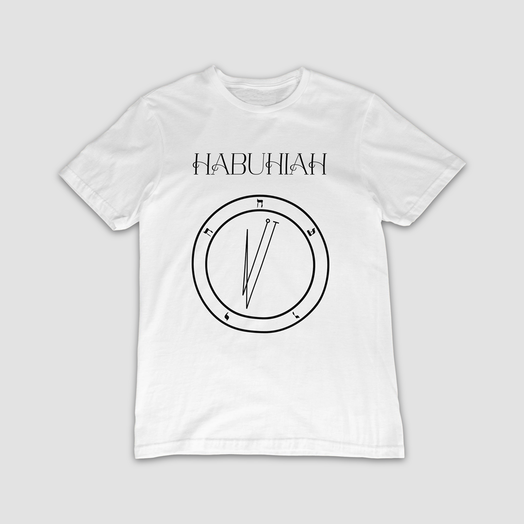 No.68 Habuhiah Shem Hamephorash Guardian Angel T-Shirt in White with symbol of Habuhiah on front. 
