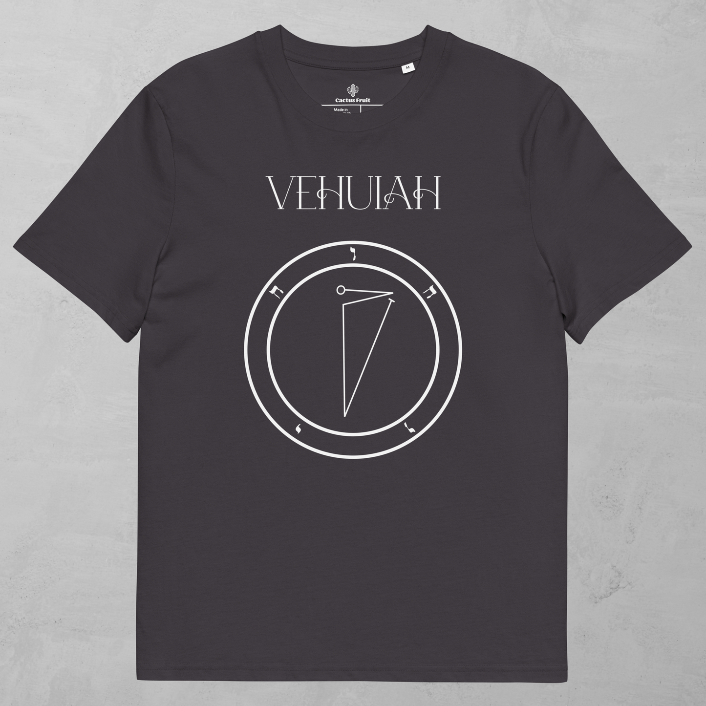 Vehuiah Shem Hamephorash Guardian Angel T-Shirt in Charcoal with symbol of Vehuiah on front. 