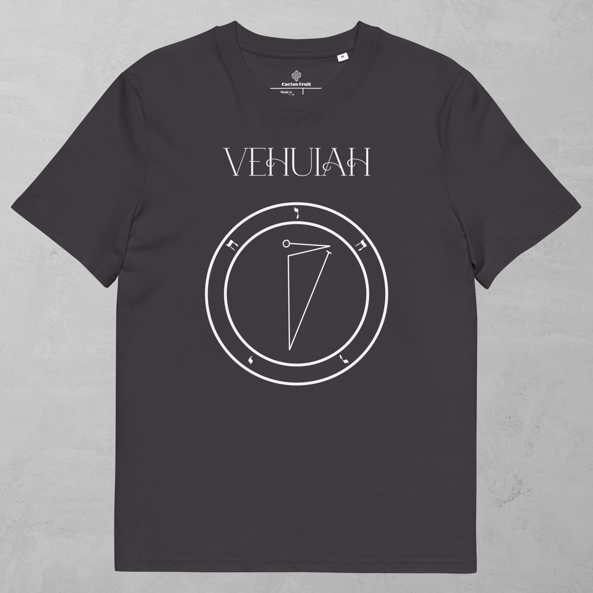Vehuiah Shem Hamephorash Guardian Angel T-Shirt in Charcoal with symbol of Vehuiah on front. 