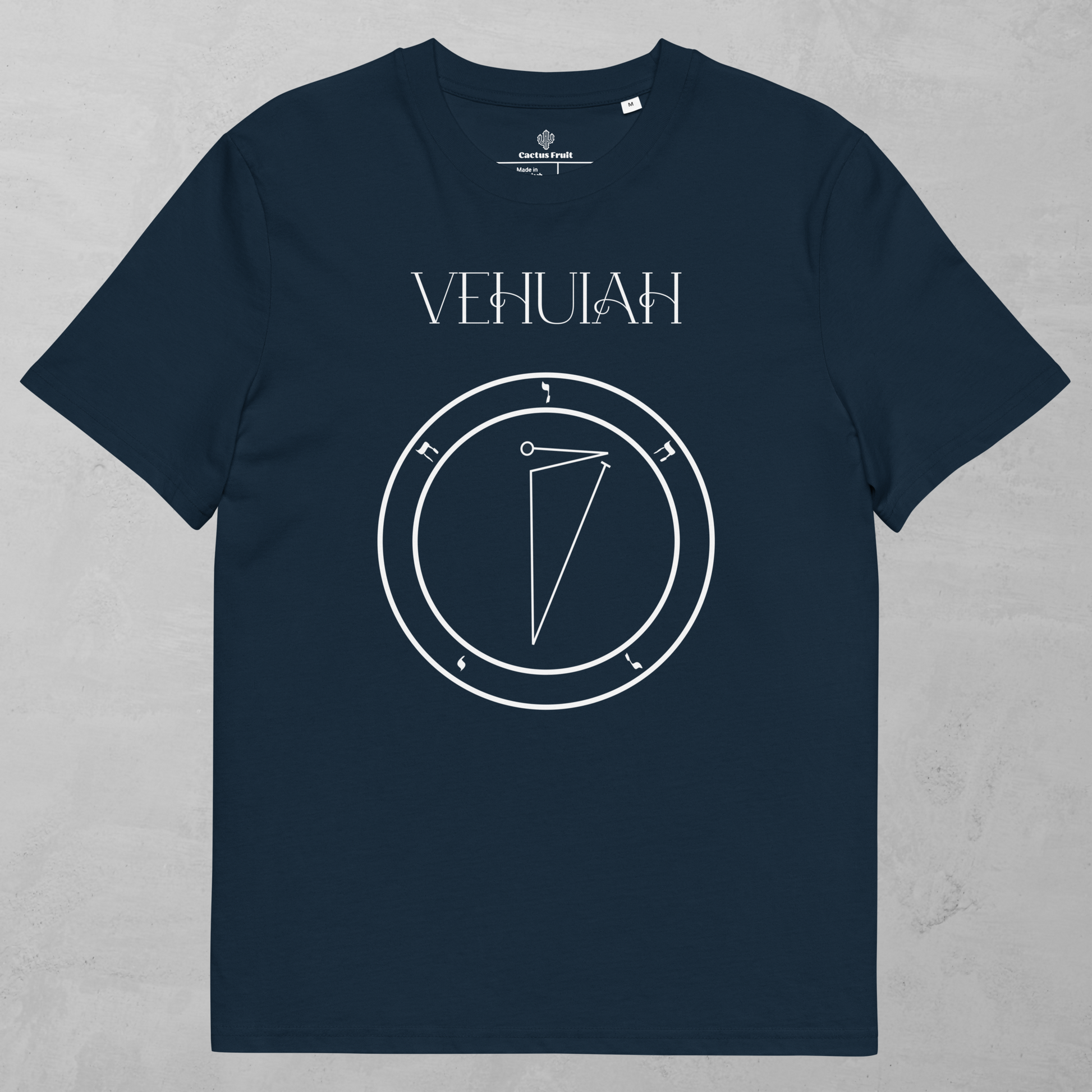 Vehuiah Shem Hamephorash Guardian Angel T-Shirt in French Navy with symbol of Vehuiah on front. 
