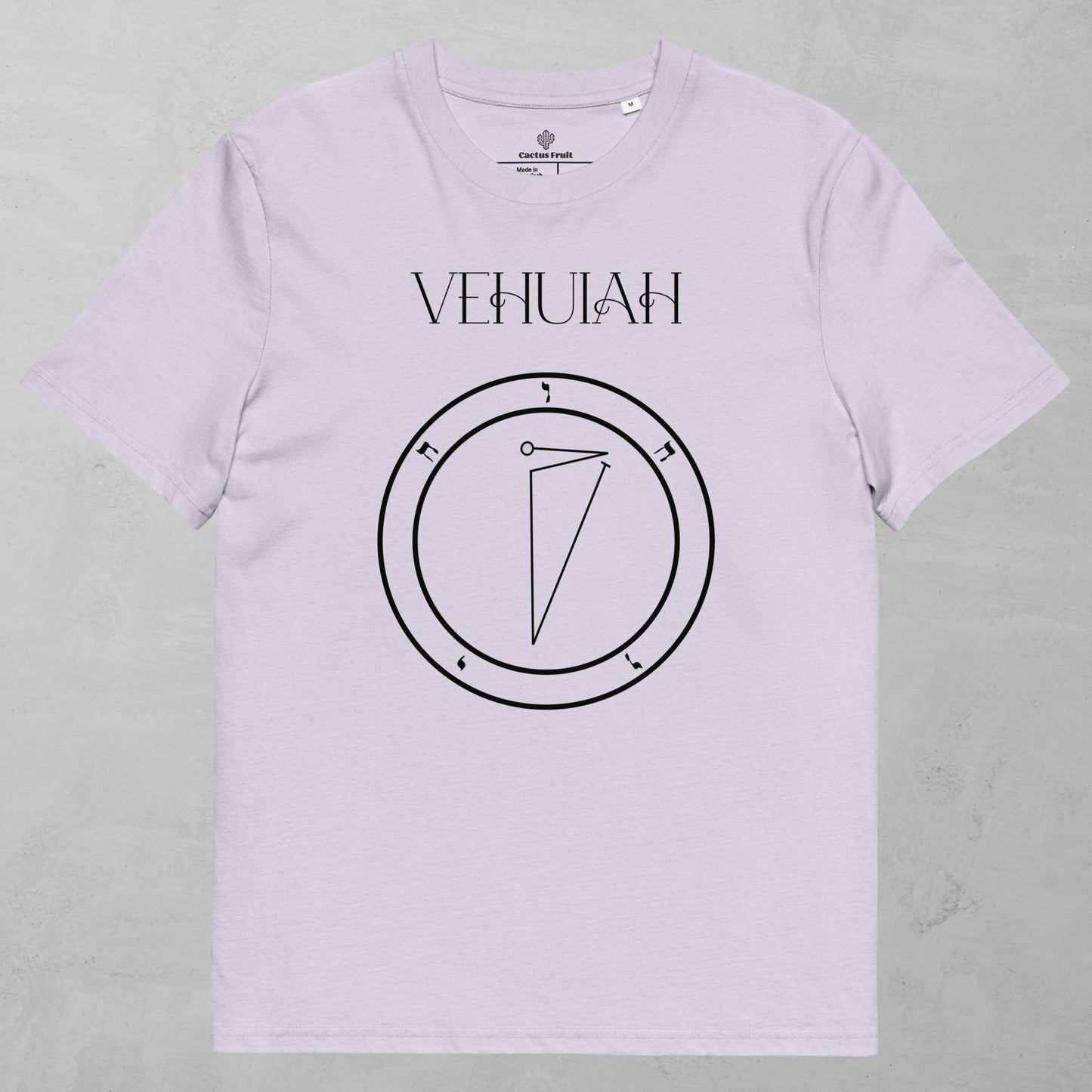 Vehuiah Shem Hamephorash Guardian Angel T-Shirt in Lilac with symbol of Vehuiah on front. 