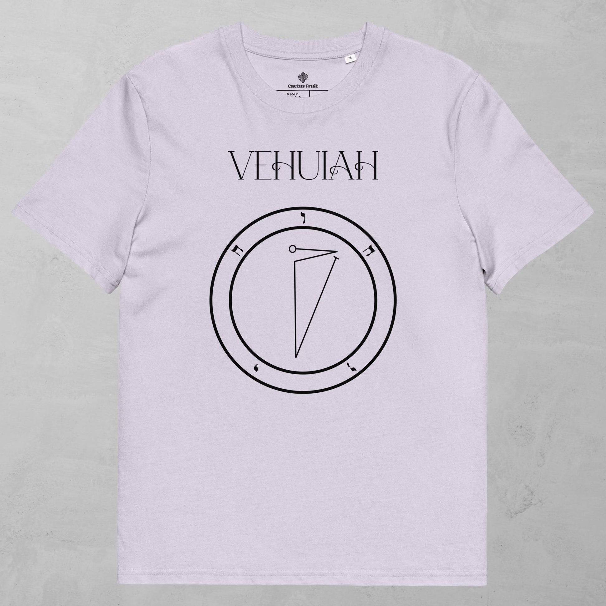 Vehuiah Shem Hamephorash Guardian Angel T-Shirt in Lilac with symbol of Vehuiah on front. 
